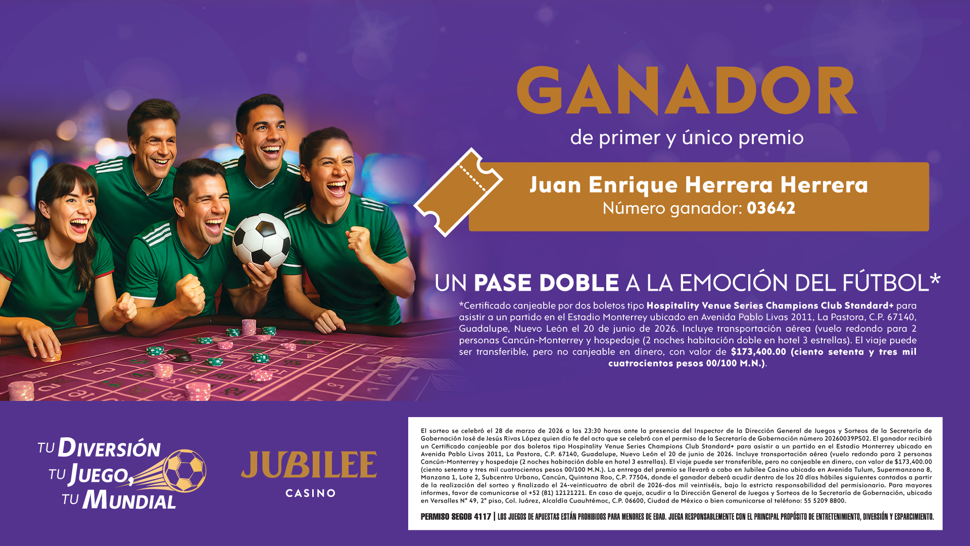 Ganador Sorteo Marzo TU DIVERSIÓN, TU JUEGO, TU MUNDIAL